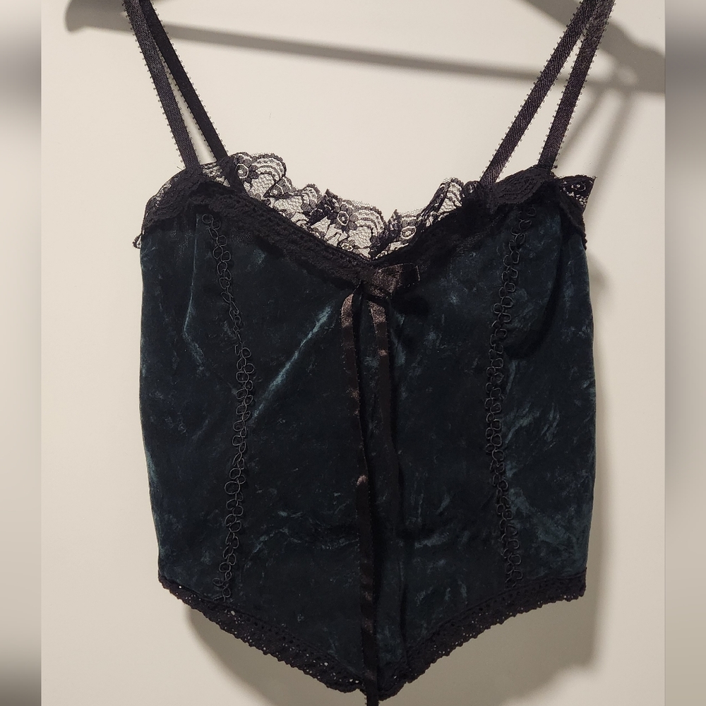 Dark Green Velvet and Lace Cami Bustier